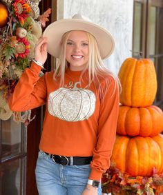 There is so much to love about the fall, this Leopard Pumpkin Shirt is just one of them! This beautiful light leopard pumpkin design is available on your choice of shirt color and style. Choose from short sleeve, long sleeve, or sweatshirt to meet your needs. This pumpkin shirt is perfect for layering under a cardigan or pairing with leggings! This festive pumpkin tee shirt is perfect for dressing up or down depending on the festivities! 
Born To Be Sassy offers a wide selection of fall clo Fall Long Sleeve Relaxed Fit T-shirt, White Tops For Fall, Trendy Orange Fall Tops, Orange Crew Neck Top For Fall, Orange Long Sleeve T-shirt For Fall, Trendy Brown T-shirt For Fall, Orange Relaxed Fit Tops For Fall, Orange Cotton Top For Fall, Orange Cotton Tops For Fall