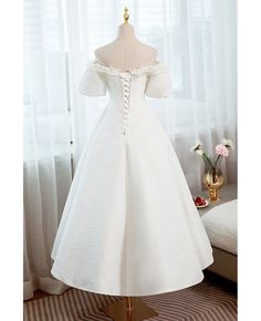 Buy elegant white tea length party dress with sleeves at cheap price online. Free stable shipping and pro custom service since 2009. Fitted White Tea Length Dress For Evening, White Tea Length Formal Dress, White A-line Tea Length Dress With Fitted Bodice, White A-line Tea Length Formal Dress, White Tea Length Dress For Summer Evening, White A-line Tea Length Wedding Dress, White Short Sleeve Dress For Prom, White Midi Length Dress For Prom, White Midi Dress For Prom Season