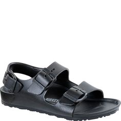 For a perfect fit these 1009353 Birkenstock Kids Milano Essentials Sandals  are perfect for wearing on the beach.   High-quality, Odor-Neutral Synthetic Material Three Straps Individually Adjustable Metal Pin Buckle Backstrap EVA Footbed Lining Anatomically Shaped BIRKENSTOCK Footbed Made from EVA EVA Sole 1009353 Birkenstock Kids Milano Essentials Sandals - Black Beach Flat Sport Sandals With Buckle Closure, Synthetic Sandals With Adjustable Strap For Beach, Beach Sandals With Adjustable Strap In Synthetic Material, Flat Sport Sandals With Buckle Closure For Beach, Beach Sandals With Adjustable Strap, Casual Sport Sandals With Adjustable Fit For Summer, Casual Adjustable Fit Sport Sandals For Summer, Slip-on Slip-resistant Sandals For Vacation, Vacation Slip-on Slip-resistant Sandals