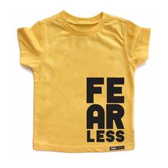 FEARLESS Yellow Short Sleeve T-shirt FABVOKAB Yellow Cotton Tops With Graphic Design, Unisex Yellow Crew Neck T-shirt, Yellow Graphic Tee With Graphic Design, Playful Logo Print T-shirt For Streetwear, Playful Streetwear T-shirt With Logo Print, Yellow Graphic Cotton T-shirt, Yellow Graphic Design Short Sleeve T-shirt, Yellow Cotton T-shirt With Graphic Print, Yellow Cotton T-shirt With Graphic Design