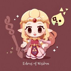 an image of a cartoon character holding a wand and wearing a dress with the words eches of wisdom on it