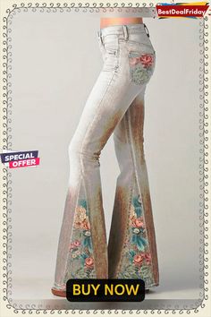 New High Waist Flared Jeans Spliced Fringe Hem Long Pants Lace/floral Printed Patchwork Bell-bottom Pants Women Trousers Denim Pants Cowgirl Things, Women Trousers, Bell Bottom Pants, Bell Bottom, Flared Jeans, Pants Women, Long Pants, Floral Printed, Bell Bottoms