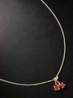 Established's playful charms make its jewellery so much fun to wear. Cast from polished 18-karat gold, this slim chain necklace is strung with a 'Cherry' pendant set with glistening rubies. Cherry Pendant, Gold Ruby Necklace, Ruby Necklace, Necklace For Men, Fine Jewellery Necklace, Pendant Set, Men Necklace, Ruby, Chain Necklace