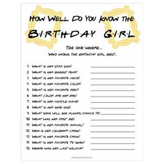 a birthday wish card with the words, how well do you know the birthday girl?