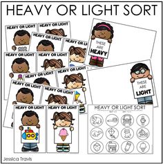 the heavy or light sort is shown in this printable activity for students to learn how to