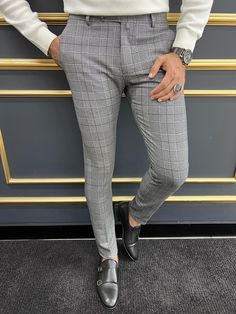 … Men’s Plaid Pants, Gray Striped Pants Outfit, Grey Plaid Pants Outfit Men, Grey Plaid Pants Outfit, Grey Dress Pants Outfit, Grey Plaid Pants, Plaid Dress Pants, Fabric Pants, Mens Business