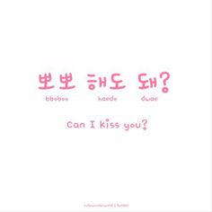 the words can i kiss you? written in korean on a white background with pink lettering