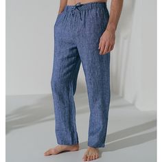 Season:Spring   Fall; Fabric:100% Linen,French Linen; Gender:Men's; Style:Fashion,Classic Style; Occasion:Casual,Daily,Holiday; Fit Type:Regular Fit; Function:Comfort,Breathable; Waistline:Mid Waist; Pattern:Plain; Design:Straight Leg,Elastic Waist,Drawstring; Pants Type:Casual Pants,Linen Pants,Trousers; Fly Type:Elasticity,Drawstring; Front page:FF; Listing Date:11/09/2023; Hips:; Length:; Waist: Blue Drawstring Bottoms For Leisure, Casual Blue Bottoms For Leisure, Blue Relaxed Fit Leisure Pants, Blue Relaxed Fit Pants For Leisure, Leisure Blue Wide Leg Bottoms, Blue Wide Leg Bottoms For Leisure, Comfortable Blue Pants For Spring, Spring Linen Leisure Bottoms, Comfortable Blue Spring Pants