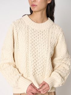 SHAINA MOTE | Fisherman Sweater in Natural – Shaina Mote Cozy Cable Knit Sweater In Relaxed Fit, Relaxed Fit Cable Knit Crew Neck Sweater, Swim Jewelry, Cable Knit Pattern, Kids Studio, Fisherman Sweater, Honeycomb Pattern, Cable Sweater, Knit Pattern