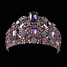 Amazon.com : FUMUD Handmade Luxury Black Baroque Style Bridal Purple Crystal Crown Tiara Headpieces Birthday party Hair Accessories (Purple) : Beauty Purple Board, Quinceanera Jewelry, Crystal Crown Tiaras, Tiara Accessories, Bridal Crown Tiara, Evening Hairstyles, Happy Jewelry