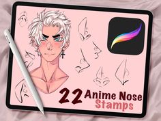 an anime nose stamp with a pen on it and the words, 22 anime nose stamps