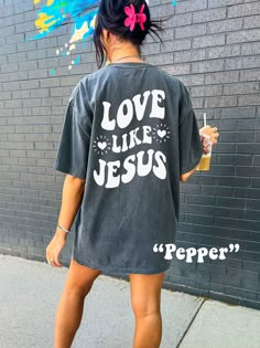 Spread a Message of Faith with this cute Love Like Jesus Shirt! This Christian Comfort Colors® Tshirt is super comfy! Size up for a Trendy Oversized Look! ♥ Hello and Welcome to Meaningful Tees Shop! ♥ Models are wearing Pepper, Yam and Violet ♥ All of our items are made one at a time with care for each customer : ) ♥ Please allow 3-7 BUSINESS days (usually 3-5) for your item to be created PLUS shipping time via USPS ♥ UNISEX TEES fit like a Mens Shirt on Women, but are not overly large. ♥ For a Christian Tshirt Design Ideas Aesthetic, Christian Printed Tshirts, Simple Iron On Shirts, Cute Christian Shirts For Women, Cute Jesus Shirts, Cute Christian T Shirts, Jesus T Shirt, Love Like Jesus Shirt, Jesus Tshirt Design