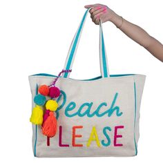 Take on the day with our Beach Please Canvas Tote Bag! Measuring 16” x 13” x 5.5”, it has a snap closure and a tassel on the strap. Stay organized with two card/phone pockets and a 7” x 7” zipper pocket on the inner lining. Perfect for any beach adventure! Rope Lettering, Diy Beach Bag, Shopping Totes, Apple Coloring, Beach Please, Coastal Charm, Gift Kit, Retail Stores, Iconic Bags