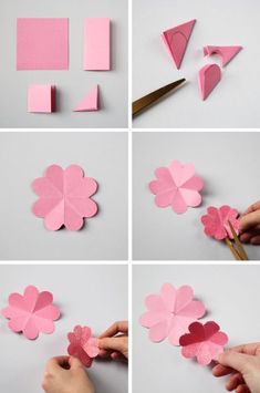 how to make paper flowers that are pink and have hearts cut out of them with scissors