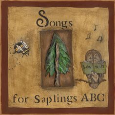 an acrylic painting of a tree and bird with words that read songs for sparlings abc