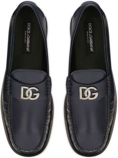 Step up your style game with these sleek City Blanco loafers from Dolce & Gabbana. Crafted in brushed leather and personalized by a ruthenium-finished metal DG logo on the penny bar, these loafers are the perfect combination of sophistication and edginess. Brushed leather construction Ruthenium-finished metal DG logo Leather interior and sole with rubber insert on the heel Dg Logo, Prada Designer, Comfortable Flats, Balenciaga Designer, Navy Leather, Leather Logo, Leather Slip Ons, Leather Interior, Leather Loafers