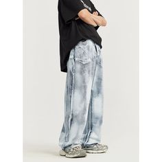 Gradient Sfumato Wide Leg Jeans Fabric: 79.3% Cotton+9.1% Polyester+11.6% Viscose Size: S, M, L, XL Multiple Color Selections: Blue  Season: Spring, Fall, Summer Casual Acid Wash Straight Leg Pants, Blue Washed Full-length Pants, Full Length Washed Blue Pants, Faded Full-length Bottoms For Summer, Faded Long Bottoms For Summer, Relaxed Fit Washed Blue Bottoms, Blue Washed Pants, Faded Full-length Summer Bottoms, Tie Dye Straight Leg Pants With Pockets