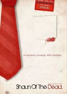 a red neck tie on top of a piece of paper with the words, shaun of the dead