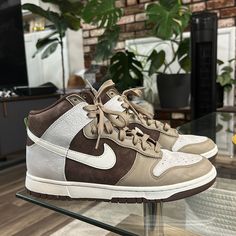 Only Used Once And Needs A New Home. Beige Custom Sneakers With Round Toe And Laces, Beige Casual Custom Sneakers With Round Toe, Casual Cream Custom Sneakers With Round Toe, Urban Beige Round Toe Sneakers, Urban Cream Sneakers With Round Toe, Cream Leather Skate Shoes With Cushioned Footbed, Nike Custom Beige Round-toed Sneakers, Nike Custom Beige Sneakers With Round Toe, Custom Cream Sneakers With Gum Sole