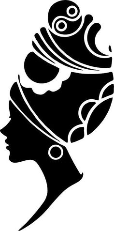 a black and white silhouette of a woman's head with an intricate hairdow