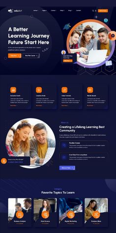 the landing page for an education website