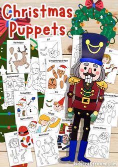 Split Pin Christmas Puppet Craft For Kids. With Free Printable Templates. Puppets For Kids To Make, Christmas Puppets, Free Printable Templates, Puppets For Kids, Kids Craft Room, Paper Puppets, Puppet Crafts, Easy Arts And Crafts, Christmas Paper Crafts