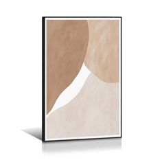 an abstract art print with beige and white shapes on the canvas, framed in black frame