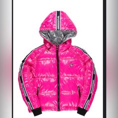 Brand New Still In Original Packaging Pink Hooded Puffer Jacket For Streetwear, Pink Puffer Outerwear For Streetwear, Pink Puffer Jacket For Winter Streetwear, Pink Puffer Jacket For Streetwear, Pink Trendy Puffer Jacket For Streetwear, Trendy Pink Puffer Jacket For Streetwear, Casual Pink Puffer Jacket For Streetwear, Pink Winter Outerwear For Streetwear, Urban Pink Outerwear For Fall