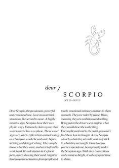 the title page for dear / scorpio