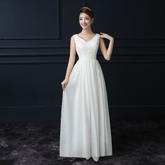 White Color Chiffon V Neck Sleeveless Long Bridesmaid Sleeveless Chiffon Bridesmaid Dress, Sleeveless Chiffon Wedding Dress, Sleeveless Chiffon Dress For Wedding, Sleeveless Chiffon Evening Dress For Wedding, White Sleeveless Chiffon Party Dress, White Sleeveless Chiffon Dress For Party, White Chiffon Sleeveless Party Dress, Sleeveless Chiffon Dress For Wedding And Prom, Sleeveless Chiffon Bridesmaid Dress For Summer