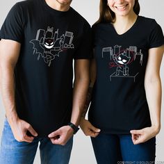 BoldLoft We're Irresistibly Attracted Couple Shirts-Show him he's your hero with this clever couples t-shirts set! Black Cotton Couples T-shirt, Black Cotton T-shirt For Couples, Bat And Cat, Matching Shirts For Couples, Cat Superhero, Superhero Shirts, Superhero Tshirt, Shirts For Couples, Superhero Shows