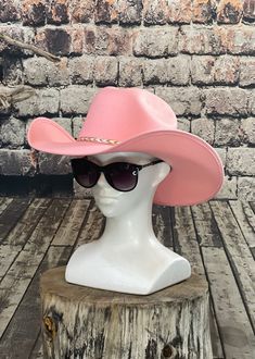 "PINK-fancy sturdy cowboy sombrero made in Mexico, has a soft feel surface, PINK Felt Cowboy Hat, Brim Size about 4.25\" Inches, with an elastic sweat bandana for a comfort fit, and incase a bit Big, includes a Rain Cover, all Made in Mexico." Trendy Spring Hats For Western-themed Events, Pink Brimmed Hat For Rodeo, Western Pink Hat With Curved Brim, Western Style Pink Hat With Curved Brim, Pink Wide Brim Hat For Rodeo, Pink Brimmed Hats For Country Events, Pink Hat For Rodeo, One Size Fits Most, Fitted Pink Hat For Rodeo, Pink Fitted Hat For Rodeo