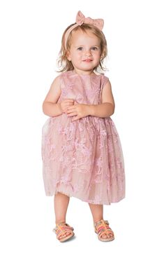 With an embroidered lace overlay, this simply sweet party dress will make them feel like the star they are. 100% polyester Hand wash, dry flat Imported Spring Princess Lace Dress, Spring Princess Style Lace Dress, Princess Style Lace Dress For Spring, Sleeveless Lace Dress With Patchwork For Dress-up, Spring Lace Dress With Lace Bodice For Dress-up, Spring Princess Style Lace Patchwork Dress, Princess Style Lace Patchwork Dress For Spring, Princess Style Lace Dress For Dress-up Occasions, Princess Style Lace Dress For Party