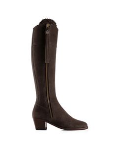 The Heeled Regina (Regular Fit) - Chocolate Suede Tall Heeled Boots, Fairfax And Favor, Womens Tall Boots, Stirrup Leathers, Cuban Heels, Favorite Boots, Tall Boot, Lifestyle Clothing, Leather Care