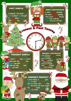 a christmas poster with santa and reindeers around the clock