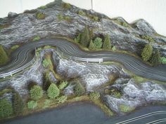 a model road is shown with trees on it