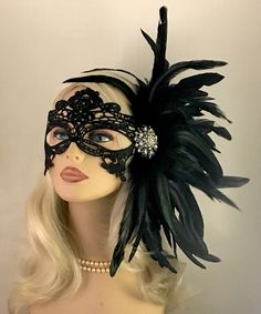 Black Lace Masquerade Mask With Black Feathers, Masked Ball, Women's Lace Mask, Wedding Masquerade Masks, Bridal Wedding Mask, Mardi Gras Ethereal Mermaid, Wedding Masquerade, Mask With Feathers, Lace Masquerade Mask, Masquerade Party Decorations, Feathers Wedding, Lace Masquerade Masks, Masquerade Ball Party, The Mask Costume