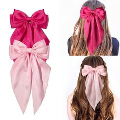 1PC Hair Bow Clips for Women Large Satin Hair Bows Long-Tail Alligator Clips Big Hair Bow Girls Hair Accessories Wedding Prom Party Charm 2024 - $5.49 Hair Bows For Women, Hot Pink Hair, White Hair Bows, Hair Accessories Pins, Big Hair Bows, Large Hair Bows, Pink Hair Bows, Hair Ribbons, Bow Hair Accessories