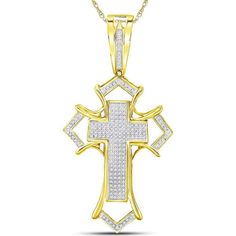 GND 10K Yellow Gold Gothic Cross Charm Pendant with Pave-Set Round Diamonds - 0.55 Carat Total Diamond Weight Gothic Cross, Gothic Crosses, Gothic Design, Band Engagement Ring, Cross Charms, Delicate Necklace, Brilliant Diamond, Everyday Jewelry, Jewelry Gift Box