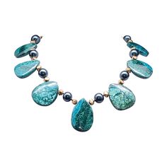 A.Jeschel Masterpiece Oval Chrysocolla plates necklace | From a unique collection of vintage Beaded Necklaces at https://www.1stdibs.com/jewelry/necklaces/beaded-necklaces/. Necklaces Beaded, Vintage Beads Necklace, Oval Plates, Plate Necklace, Beaded Necklaces, Beaded Necklace, Jewelry Necklaces, Necklaces, For Sale