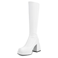 PRICES MAY VARY. 🎄[STRETCH FABRIC]: Gogo boots are made of high-quality PU leather with great elasticity, which fits legs well and is friendly to big calf girls. 🎄[COMFORTABLE]: Soft microfiber fabric lining, cushioned insole and squishy heel, are so comfortable to wear for long periods of time! 🎄[NEW FASHION]: White knee high boots add the hottest platform and unique chunky heel design on the basis of traditional gogo boots, super stylish. 🎄[VERSATILE]: Square-toe white boots go with almost Players Ball, White Gogo Boots, White Platform Boots, White Knee High Boots, Ball Outfit, Big Calves, Boots Platform, Gogo Boots, Fashion White