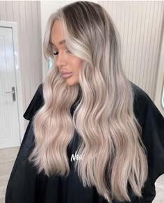 Platinum Blonde Hair On Brown Hair, Ice Balayage Hair, Icy Silver Balayage, Blonde Ash Hair Balayage, Brown To Ice Blonde Balayage, Blond Ashy Hair Balayage, Ice Blonde And Brown Hair, Ash Blonde Teasy Lights With Shadow Root, Long Ash Blonde Hair Balayage