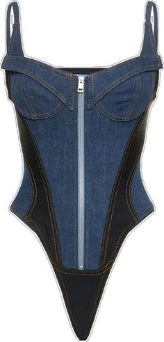 Mugler Fashion, Playsuits For Women, Denim Bodysuit, Outfits Concert, Bustier Bodysuit, Denim Bustier, Corset Bodysuit, Performance Outfits, Summer Playsuit