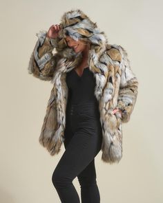 Wolverine Grey Faux Fur Women's Coat with Hood | SpiritHoods