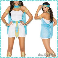 Queen Of The Nile 5 Pc. Costume Includes Bandeau Mini Dress, Neckpiece, Headpiece, Belt And Armbands With An Attached Cape! Size(S): S,M,L,Xl Color(S): White /Turquoise Material(S): 100% Polyester Bundle & Save Ships In 1-2 Business Days Queen Of The Nile Costume, White Halloween Costume Party Sets, Blue Stretch Costume For Cosplay, Fitted Blue Cosplay Costume For Costume Party, White Stretch Halloween Costume, Blue Fitted Costume Accessories For Costume Party, Blue Fitted Set For Costume Party, Fitted Blue Set For Costume Party, Fitted Blue Sets For Costume Party