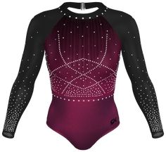 a women's gymnastics leotard with black sleeves and white dots on it