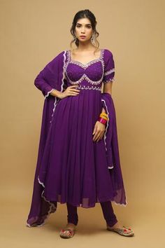 Shop for Ahi Clothing Purple Georgette Mirror Embroidered Anarkali Set for Women Online at Aza Fashions Purple Anarkali, Sequins Blouse, Embroidery Mirror, Black Lehenga, Embroidered Anarkali, Georgette Dupatta, Embroidered Bodice, Anarkali Suit, Churidar