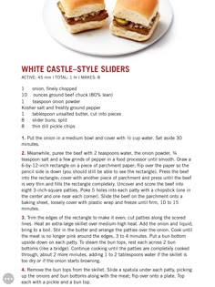 the recipe for white castle style sliders is shown