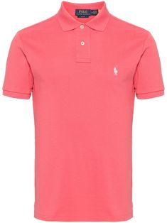 rose red cotton piqué weave signature Polo Pony motif polo collar short front button fastening short sleeves short side slits high-low hem Bun Styles, Polo Pony, Pique Polo Shirt, Ralph Lauren Polo, Polo Collar, Blue Yellow, Red Blue, Polo Ralph, High Low