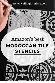 someone is using stencils to make an intricate tile design with the words amazon's best moroccan tile stencils